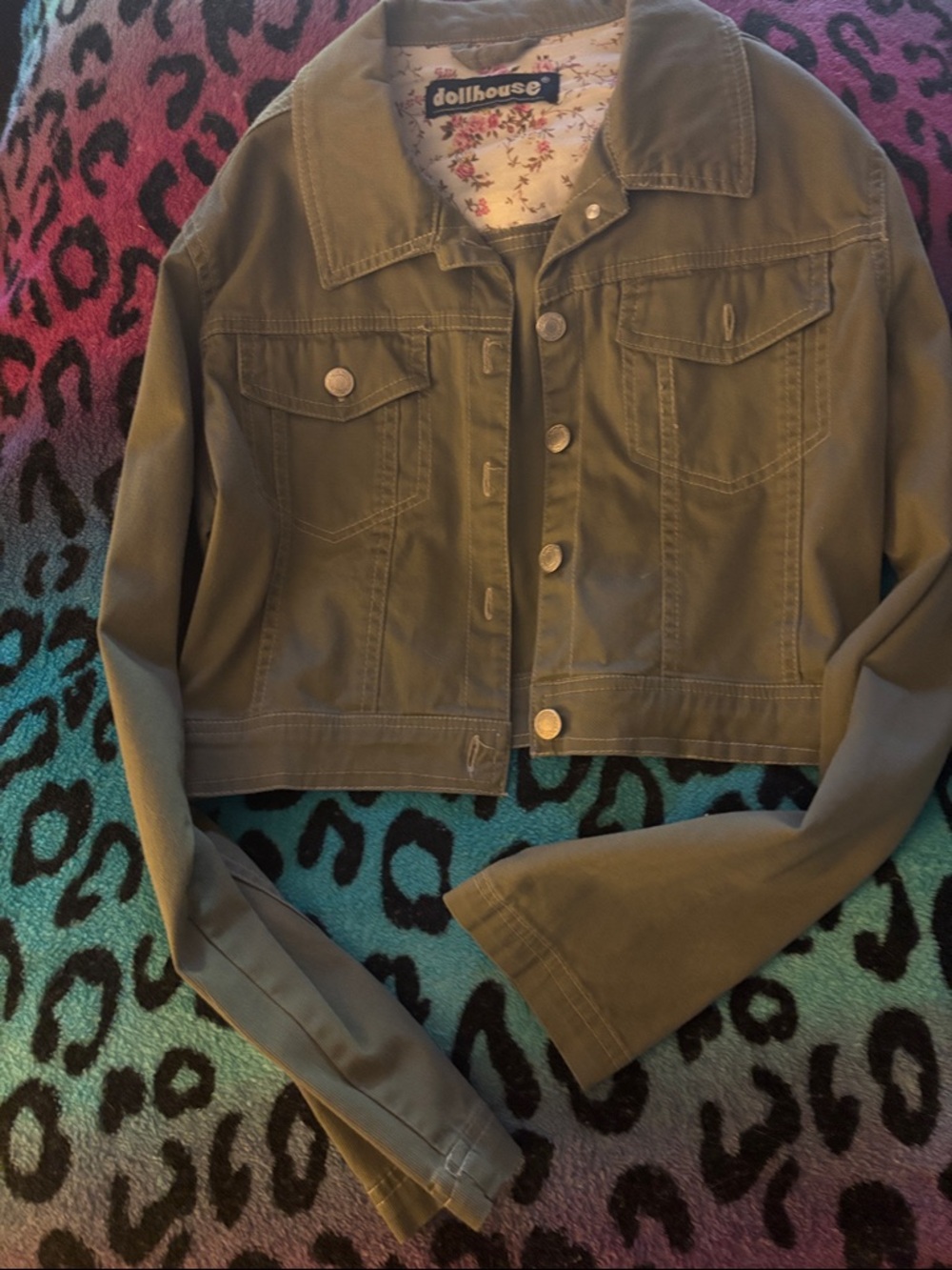Dollhouse Olive Green Cotton Button-Front Jacket